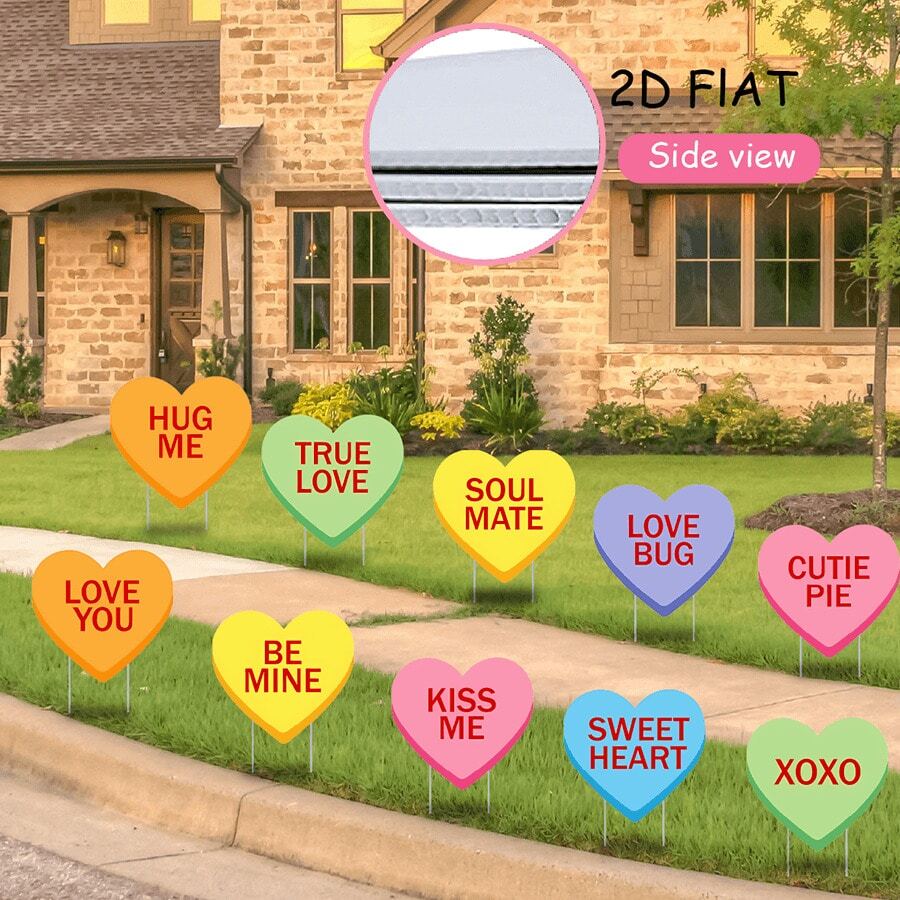 10 piezas de señales decorativas con forma de corazón para diálogo, decoración de jardín, adecuado para bodas, propuestas y eventos con tema de amor, decoración de senderos del césped - Multicolor - Ver 1