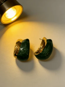 不对称珐琅滴落拼接金属质感耳环，女士款，独特304不锈钢设计 - 不規則滴油 - 查看 13