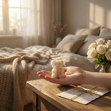 2/6 Sets Rose Bear Candles Gift Set With Cards And Sheer Drawstring Bags, Romantic Table Decor And Birthday Gift Idea, Anniversary Gift, Home Decor, Gift For Special Occasions, Keepsake Display Piece - White - View 4