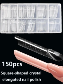 1 Set Square French Manicure Crystal Nail Extension Mold, 15 Different Sizes Reusable Nail Mold, Trapezoidal Space French Mold, Fake Nails Front Can Be Decorated With Sequins And Rhinestone Stickers, Professional Manicure Tools And Accessories, Easy To Operate, Suitable For Making Press-On Nails - Multicolor - View 2