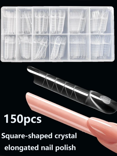1 Set Square French Manicure Crystal Nail Extension Mold, 15 Different Sizes Reusable Nail Mold, Trapezoidal Space French Mold, Fake Nails Front Can Be Decorated With Sequins And Rhinestone Stickers, Professional Manicure Tools And Accessories, Easy To Operate, Suitable For Making Press-On Nails