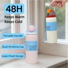 Botella de Agua Térmica Inoxidable 24oz 32oz con Pajita Libre de BPA Unisex Termo Portátil para Café Caliente y Frío Ideal Fitness Ciclismo Camping Senderismo Antifugas Varios Colores Regalo Halloween Navidad - Rosa roja - Ver 5