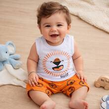 Avaliando Conjunto Infantil de bebê menino leão rooar Regata + shorts verão estiloso lançamento - Laranja - Visão 1