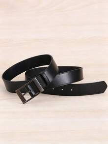 1pc Black Rectangular Buckle PU Leather Women's Fashion Belt, 103cm Length, Suitable For Daily Wear