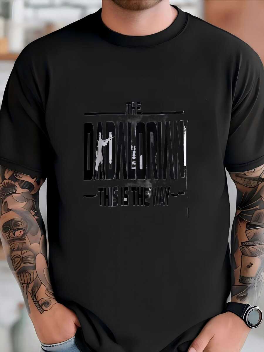 Mens Star Dad Shirt  ,Dadalorian Graphic Tee,  Mandalorian-Inspired Father's Day Shirt (With 4 Style ) T-Shirt - 黑色 - 查看 1