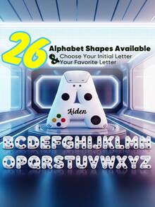 1個客製化兒童字母抱枕，個性化姓名字母絨毛靠墊，遊戲機設計，柔軟填充枕頭，適合兒童臥室、遊戲室裝飾，男孩女孩皆適用，Blossom野餐風、波西米亞風育兒室裝飾 - 遊戲機款 - 查看 6