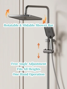 12-Inch Rain Shower Head & Handheld Shower Combo Set With Digital Temperature Display, Wall-Mounted Rainfall Shower System With Piano Keys - Light Grey - View 7