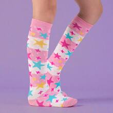 Girls' 3/4 Cotton Long Socks Set, Colorful Striped, Fashionable, Thick - 1 顆星 - 查看 1