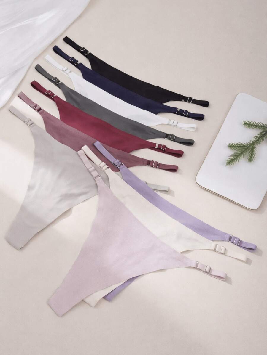 Set Of 6 Or 3 Seamless Thong Panties With Adjustable Waist, Imported Polyamide, For Everyday Use, Gym - Nhiều màu - Xem 1