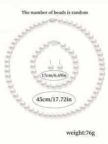 4pcs Pearl Beaded Jewelry Set, Fashionable Minimalist 925 Silver Ingot Clasp 8mm, 10mm Pearl Necklace, Bracelet, Earrings, Lightweight Luxury Versatile Jewelry Set, Suitable For Girls/Women, Mother's Day/Valentine's Day Gift (Pearl Quantity Random), Comes In Small Black Gift Box - Silver - View 4