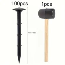 一套花园地钉（100颗地钉+1把锤子），耐用防锈景观钉，用于除草、隔热布、遮阳网、地板覆盖物，钩扣式固定，适用于室内外园艺工具 - 黑色 - 查看 13