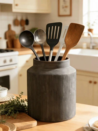 Nordic Style Resin Utensil Holder, Suitable For Spatulas, Spoons And Cooking Tools | Ideal Countertop Storage Solution For Modern Kitchens, RVs And Small Spaces. Minimalist And Stylish Design That Complements Minimalist Decor, Keeping Your Kitchenware Organized And Within Reach.