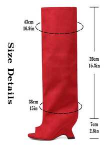 Knee High Boot Open Toe Kitten Heel Stiletto Heeled Boots For Woman Suede Wide Calf Long Boots Heeled Slouchy Formal Shoes Winter Tall Boots For Women - 紅色絨面A - 查看 8