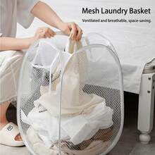 Large Dirty Clothes Basket, Children's Dirty Clothes Hamper, Grid Laundry Basket, Foldable & Breathable Household Laundry Basket - Multicolor - View 4