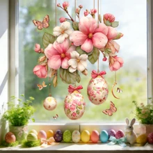 Bộ 3 miếng dán cửa sổ hình trứng Phục Sinh họa tiết dây leo hoa mùa xuân, decal PVC dán tĩnh điện tái sử dụng, trang trí lãng mạn cho phòng ngủ, cửa kính trượt, quà tặng tiệc tùng ngày lễ. - Nhiều màu - Xem 6