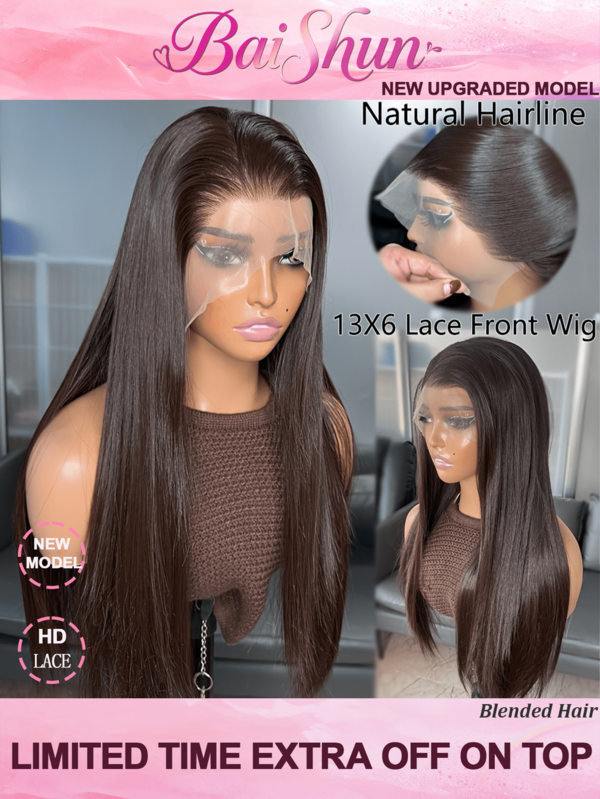 200 Density HD Lace Front Wigs Human Blended Hair 13x4 13x6 5x5 Straight Human Frontal Hair Glueless Wigs For Women Pre Cut Pre Plucked With Baby Hair 4# Chocolate Dark Brown Color 24 Inch