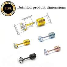 4-Pair 316L Stainless Steel Screw Back Flat Stud Earrings, 18K 5A Cubic Zirconia Double-Sided Stud Earrings, Cartilage Earrings, Elegant & Versatile, Gold/Silver/Rose Gold/Black Mixed, Suitable For Daily Wear, Parties, Holidays, Gifts, Unisex