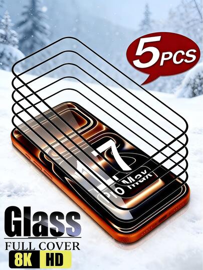 5Pcs Black Border Tempered Glass Screen Protection Compatible With IPhone 17 PRO 16 PLUS 15 14 13 12 11 PROMAX XR XS X 6S 6 7 8 PLUS SE20 SE22 SE23 Full Coverage 9H Hardness Anti-Fingerprint Case Friendly, Easy Apply Thin Design, Sensitive Touch, Dust-Proof Compatible Full Coverage No Light Leak