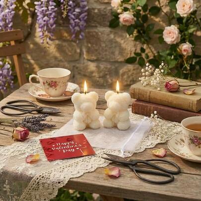 VICKYO 2/6sets White Rose Bear Candle, Teddy Bear Shape Candle, Perfect Gift For Girlfriend & Best Friend, Birthday Gift Idea, Anniversary Gift, Home Decor, Gift For Special Occasions, New Home Decoration