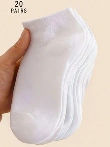 1/5/10/20/30/40/50 只装 女士白色简约时尚舒适透气短袜 - 白色 - 查看 11