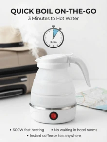 SOKANY This Foldable Electric Kettle Features Automatic Shut-Off And Dry-Boil Protection, 600W Rapid Boiling, And A 304 Stainless Steel Construction. It Is A Portable Travel Electric Kettle With An Ergonomic Handle And Anti-Spill Lid. Its Compact Design Is Suitable For Home, Office, Camping, And Travel Use. - White - View 8