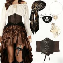 6 pièces Ensemble d'accessoires de costume de pirate : bandana, ceinture, collier, cache-œil, bagues. Essentiel pour les femmes pour une fête à thème pirate, un bal masqué, une tenue de fête, des accessoires de costume de carnaval - Multicolore - Voir 3