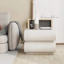 Italian Leather Nightstand, Cream White Bedside Table With Drawer, Minimalist Solid Wood Storage Cabinet For Small Spaces, Modern Bedroom Furniture With Soft Closing For Room Decor,Mesa De Noche,Bedroom Furniture,Night Stand - 白色 - 查看 4