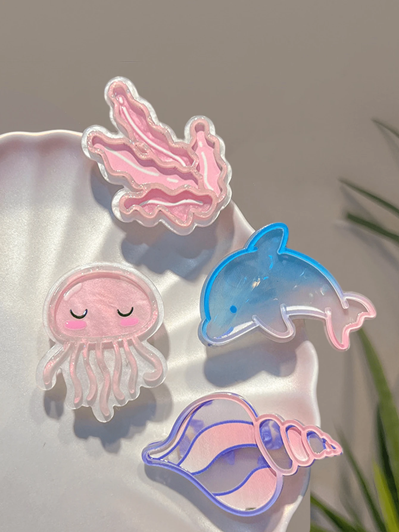 4件套海洋系列发夹，可爱小鱼发夹，海星海豚断发刘海夹，女孩侧边海藻夹发饰 - 彩色 - 查看 1