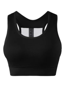Sujetador deportivo sin costuras de alta intensidad con empalme de malla, alta elasticidad, absorción de impactos, sujetador de yoga transpirable con tirantes ajustables - Negro - Ver 7