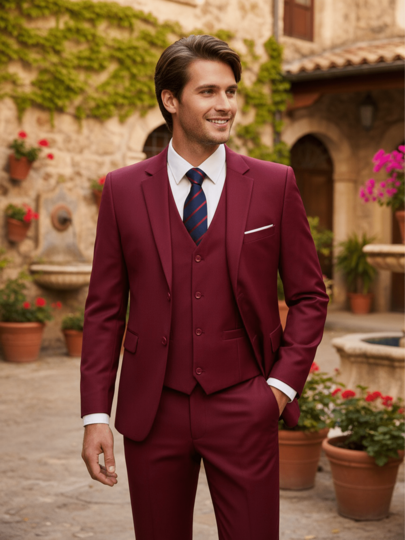 Conjunto de traje formal de 3 piezas para hombre, chaleco formal de unicolor elegante, pantalones con bolsillos, adecuado para fiesta, boda, negocios, tallas desde XS hasta 3XL
