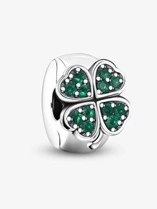 1个镀银绿色三叶草无限符号链吊坠，适合女性手链DIY饰品 - 銀色 - 查看 14