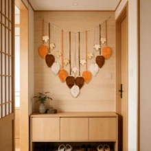 1 buc tapiserie boemă lucrată manual cu frunze de arțar, decor de perete pentru cameră, sufragerie, living, dormitor, artă de perete cu frunze de franjuri, cadou cald pentru prieteni și familie - Verde - Vizualizare 4