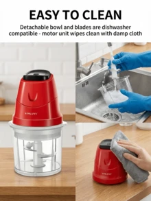 SOKANY‑06009 Multifunctional Electric Food Processor, Mini Household Meat Grinder Mixer, High‑Power Kitchen Chopper For Meat Mincing, Fruit Juicing & Soymilk Making - Red - View 9