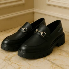 Women's Casual Loafers Oxford Classic Basic Black With Low Heel Tractor Fashion - màu đen - Xem 9