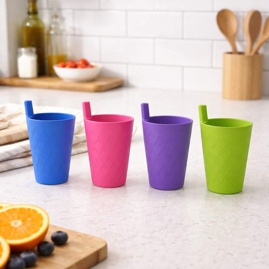 Set de 4 vasos entrenadores con popote 250 ml para niños - Multicolor - Ver 1