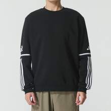 Adidas SQ25 SW CREW Men's Sporty Crew Neck Striped Long-Sleeve Sweatshirt - Black and White - View 2