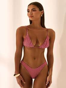 Women's Two-Piece Swimsuit Set - Vacation Beach Swimsuit Halter Bikini - 紅色 - 查看 9