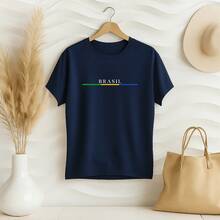 Women's Plus Size Printed T-Shirt Brazil Cup Brazilian Championship 100% Premium Cotton Summer Gym Workout Blouse Brazilian Shirt - 藏蓝色 - 查看 2