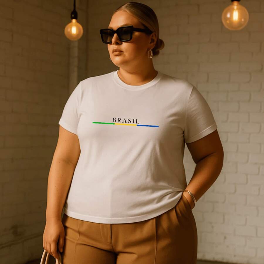 Women's Plus Size Printed T-Shirt Brazil Cup Brazilian Championship 100% Premium Cotton Summer Gym Workout Blouse Brazilian Shirt - trắng - Xem 1