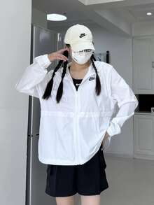 Nike Sportswear Logo刺繡雙拉鍊魚骨開襟短版夾克 - 白色 - 查看 8