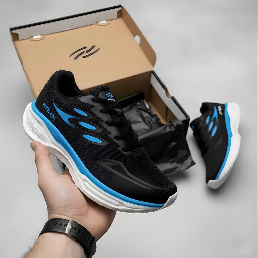 Men's Athletic Shoes For Gym And Running Fitness Men's Gym Shoes Promotion Style, Comfort And Performance At An Affordable Price Simple Athletic Lace-Up - 黑色/藍色 - 查看 1