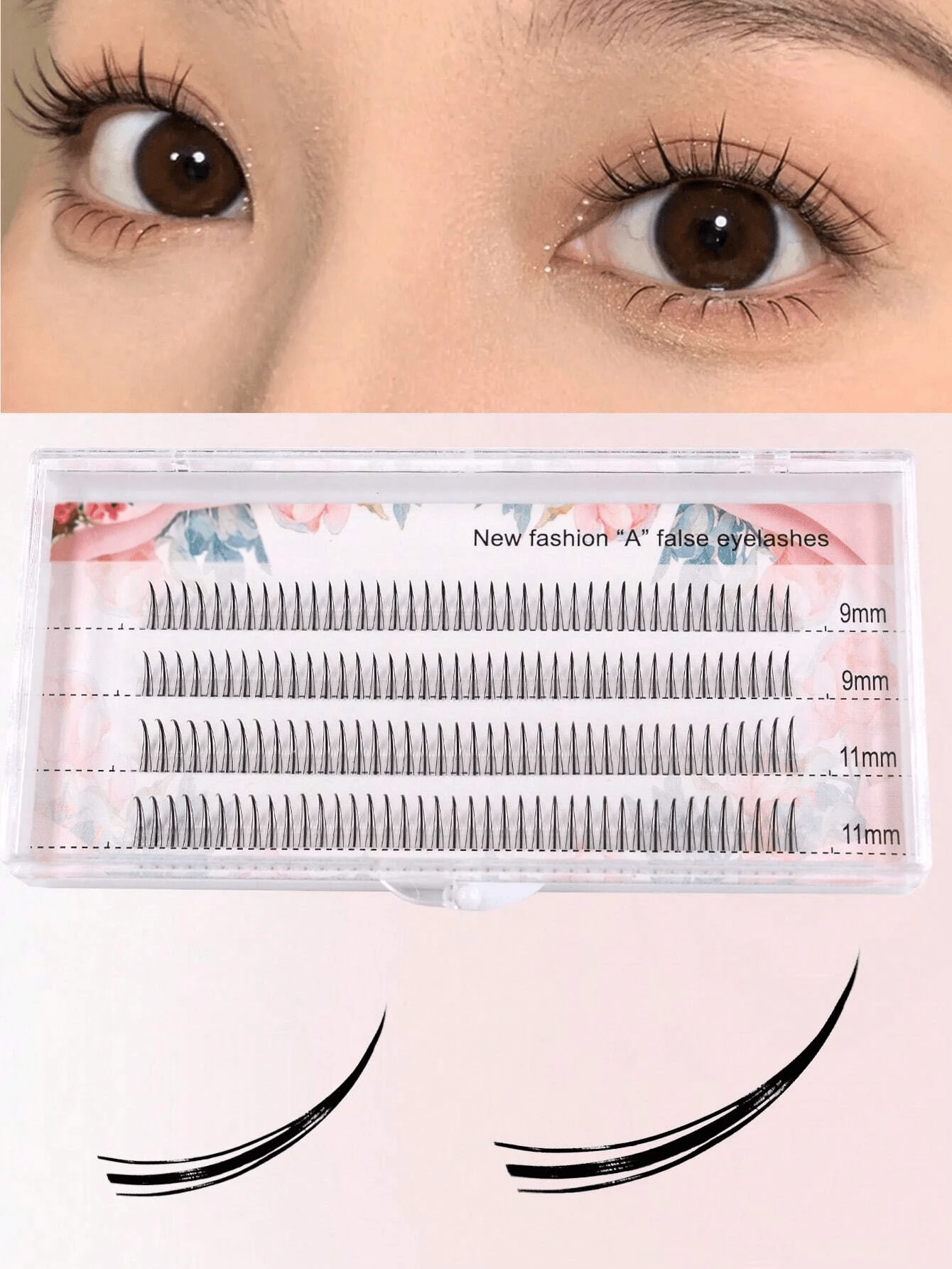 anlinnet 4 Rows / 160 Clusters False Eyelashes, C-Curl Shape, Natural & Voluminous Look, Suitable For Daily, Party, Makeuplash Clusters,Eyelash Clusters,Individual Eyelashes,Lashes,Fake Lashes - Black - View 1