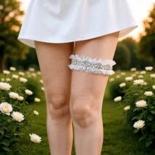 Handmade Sexy Lace Elastic Leg Loops, Lace Pearl Accessories, Wedding Garter For Brides