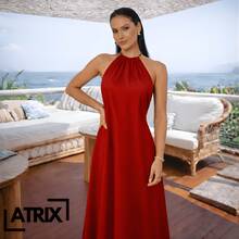 ATRIX Luxurious Long Dress With Ring And Chain Halter Neck - 紅陶 - 查看 2