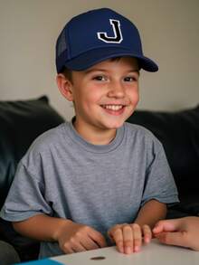 1pc Kids Breathable Letter Embroidered Baseball Cap, Girls' Mesh Adjustable Outdoor Casual Hat, Age 3-14 - Navy Blue - View 2