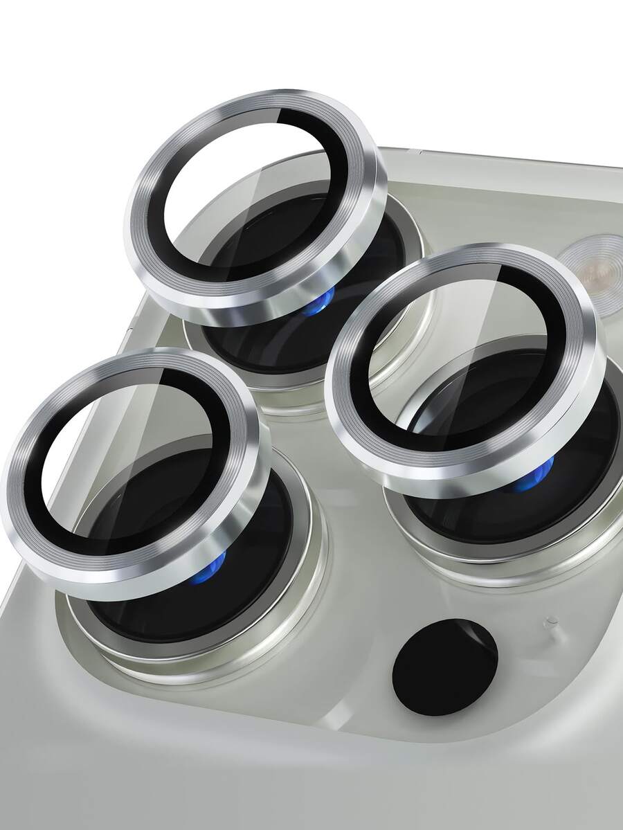XINHONGYU 3pcs Silver Metal Camera Lens Protector Rings, Perfectly Fit, Circular Rear Camera Lens Film, Compatible With IPhone 17 Pro Max/17 Air/16 Pro Max/16 Pro/16 Plus/16/16E/15/14/13 Mini/12/11 Series - Silver - View 1