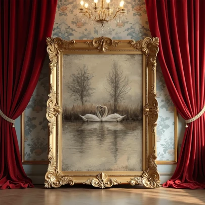 A Vintage Swan Art Poster, Vintage Swan Oil Painting, Rustic Farmhouse Style Decoration, Spring And Autumn Wall Decoration, Romantic Wall Decoration | Valentine's Day Decoration | Love | Framed Or Unframed Available, Room Decoration, Home Decoration, University Dormitory Apartment Decoration, Hotel, Home, Living Room, Bedroom, Bathroom And Office Wall Decoration Gift.