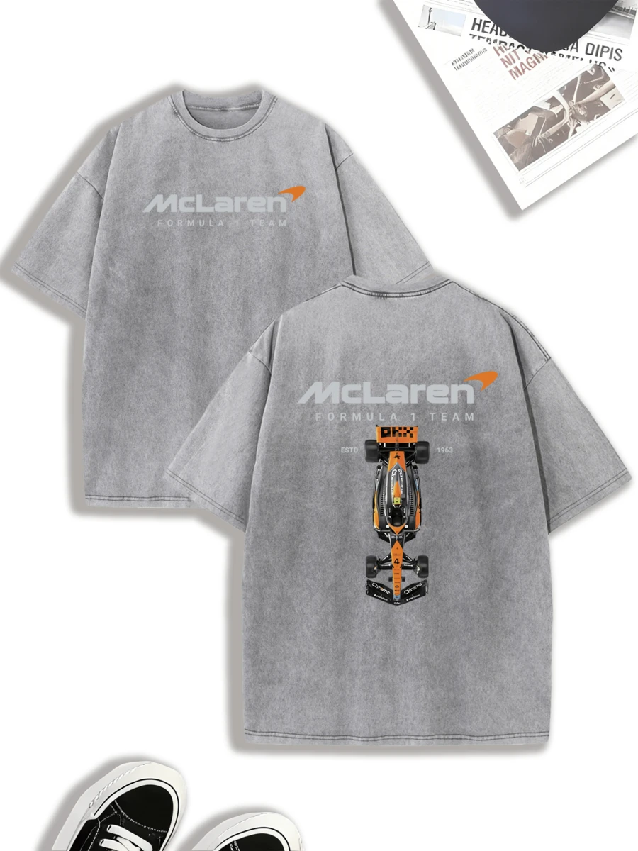 Men's Casual Racing F1 Team T-Shirt | Unique Racing Print Design | Comfortable And Soft Pure Cotton Fabric | Washable | Suitable For Everyday Wear, Outdoor Activities, Sports, Holidays And Parties - 灰色 - 查看 1