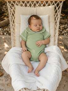 Newborn Baby Girl Boy Clothes Summer Short Sleeve Doll Collar Romper One Piece Bodysuit Shirts 0 3 6 12 18 Months - 綠色 - 查看 2