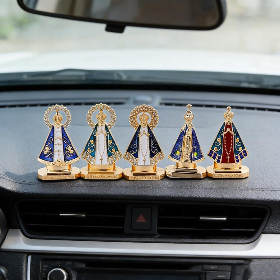 Virgin Mary Metal Craft Figurine, Virgin Mary, Car Home Office Desk Decor, Alloy Accessory, Car Interior Decoration - A - View 1